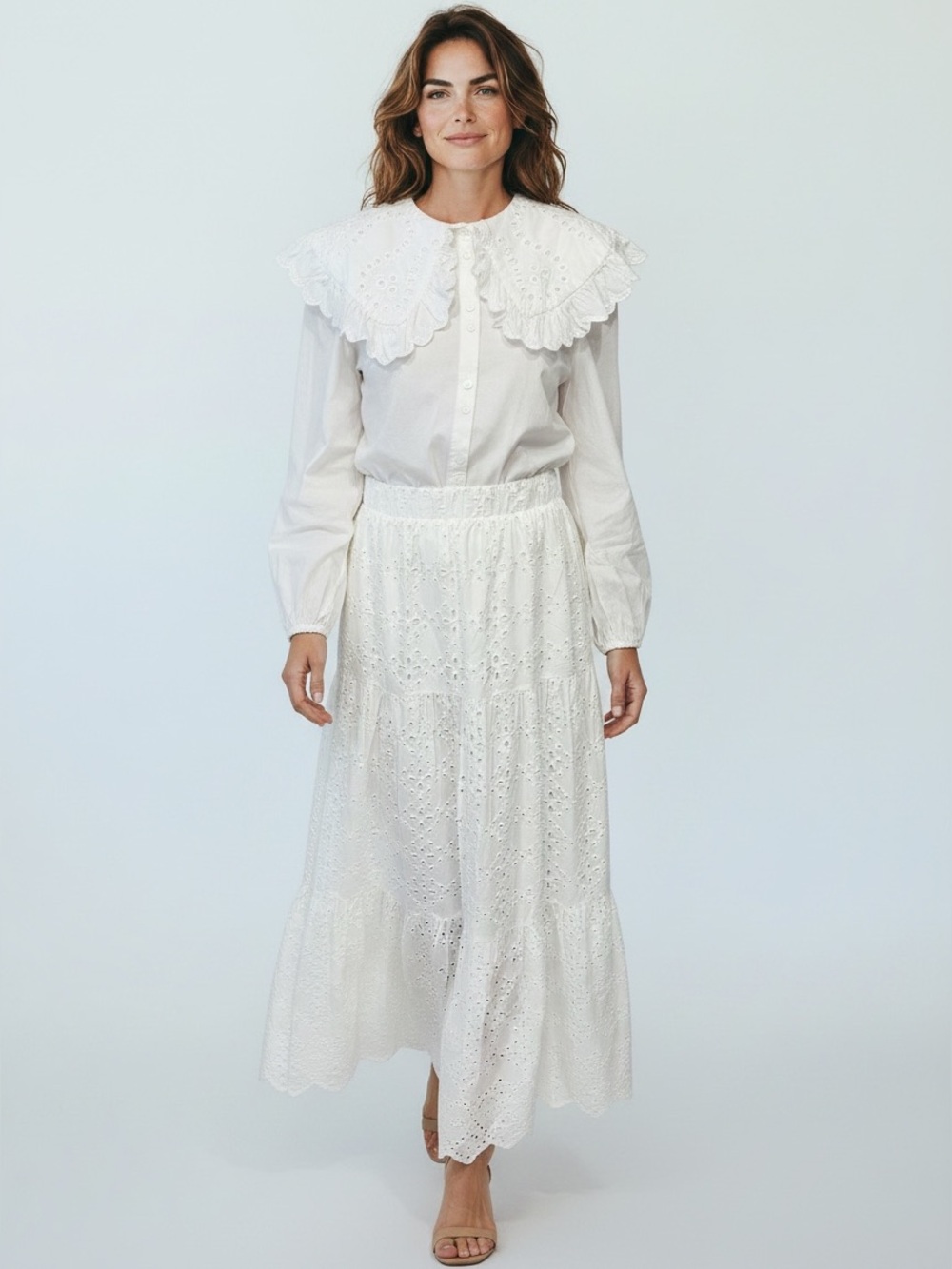 NWT White Eyelet Tiered Maxi Skirt -  Large-Tall 
BEAUTIFULLY MADE